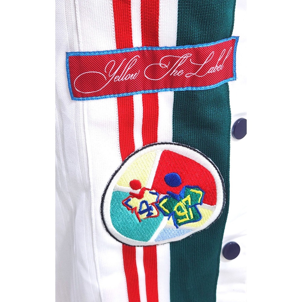 Yllw White Tearaway Snap Button Track Pants Green Red Stripe Wide Leg Small - Picture 11 of 11